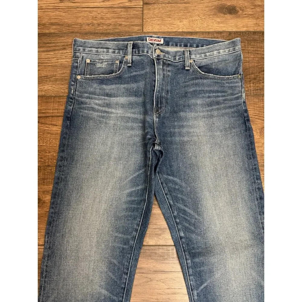 SMN USA Hunter Standard Slim Island Light Blue Distressed Denim Jeans Men 36x32